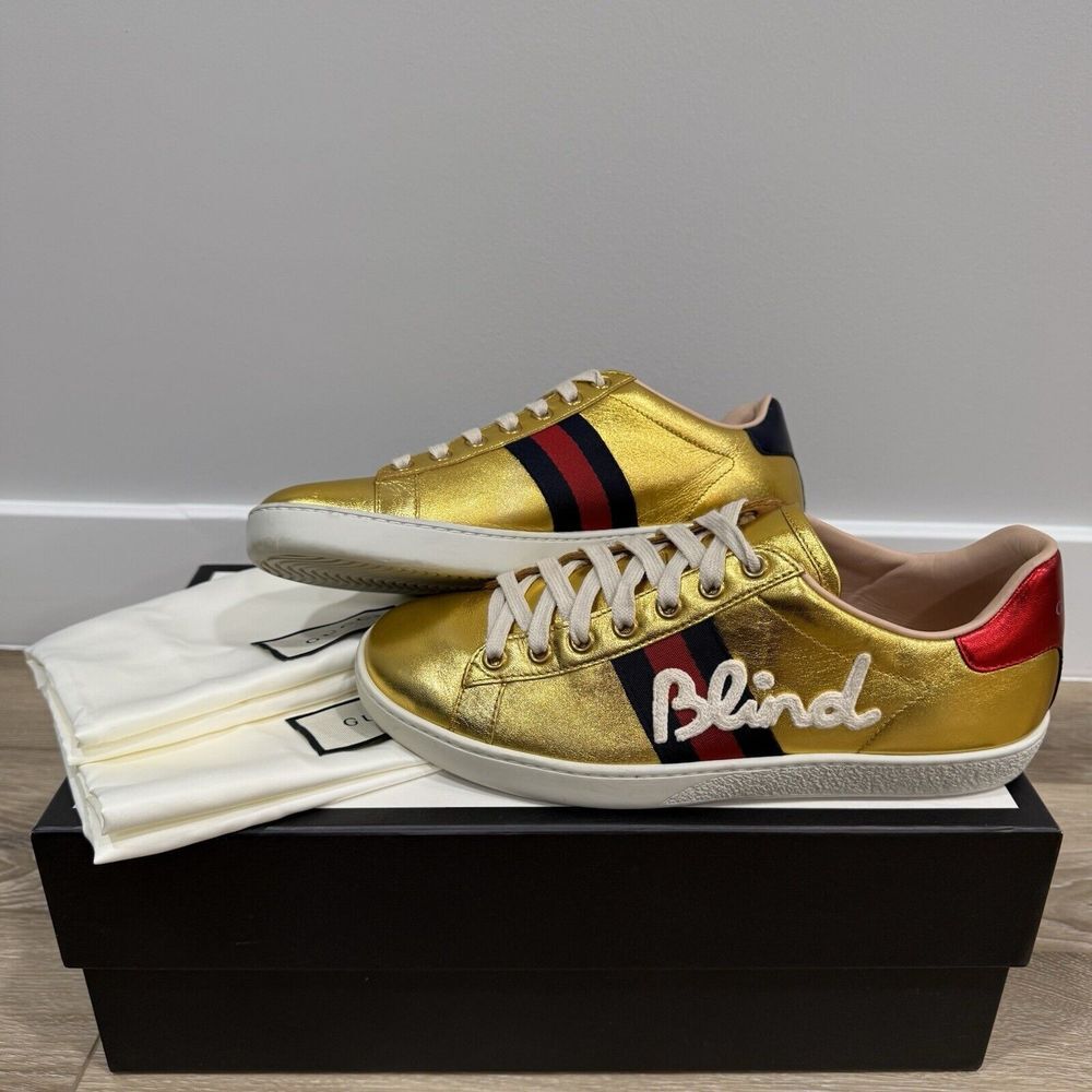 Gucci Wmns Ace Metallic 'For Love -Gold' Size EU 38 US 8